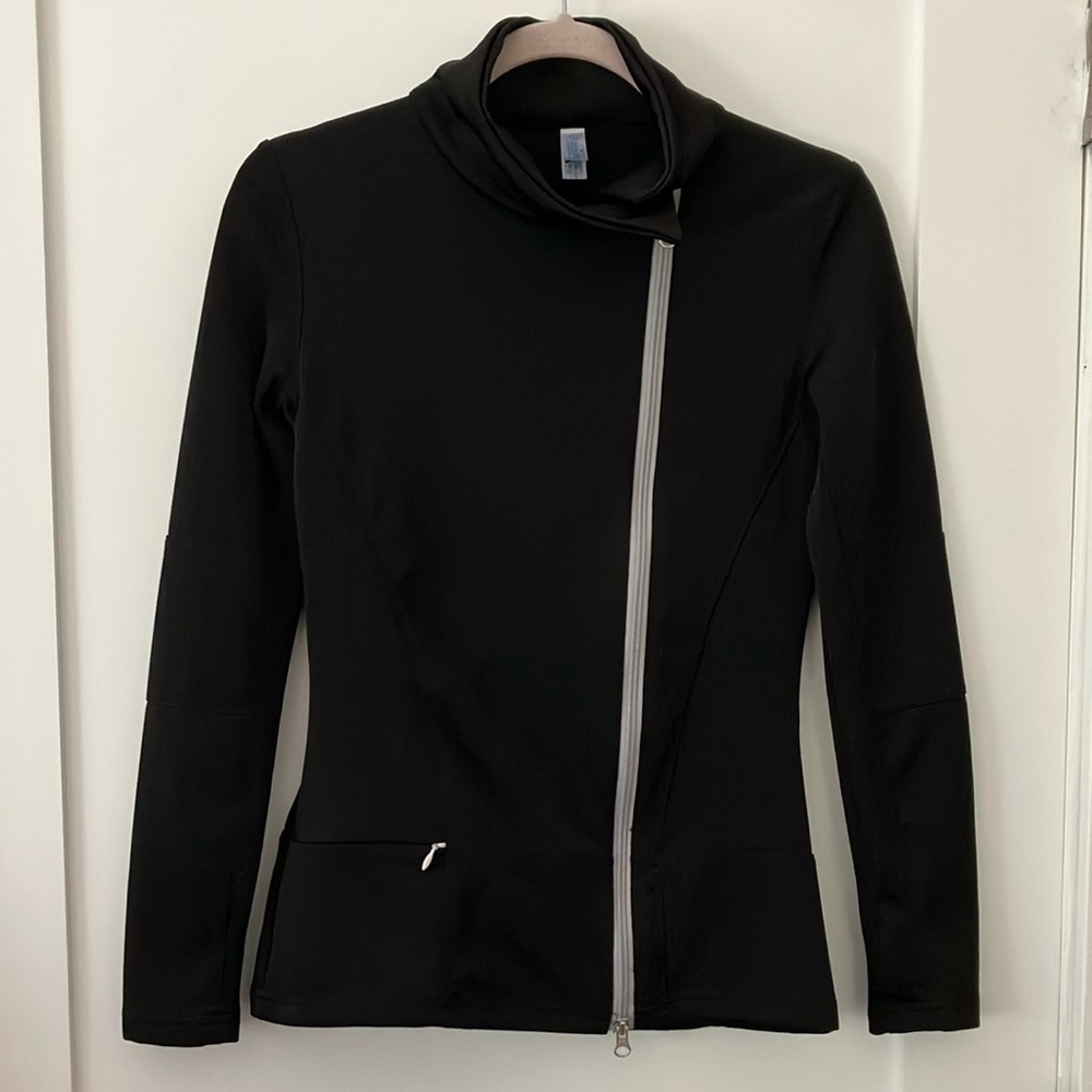 Black Utility lightweight zip  sweater Jacket with Modern Design and High Collar